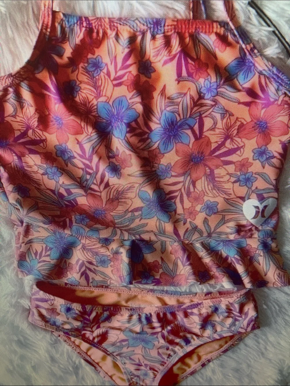 Hurley Peach Floral Tankini Top and Bikini Bottom Set
